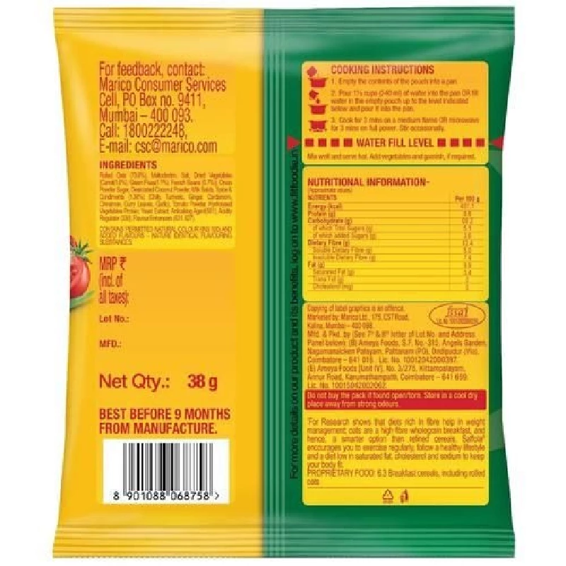 Saffola Masala Oats, Pack Of 10 38 g-3.webp